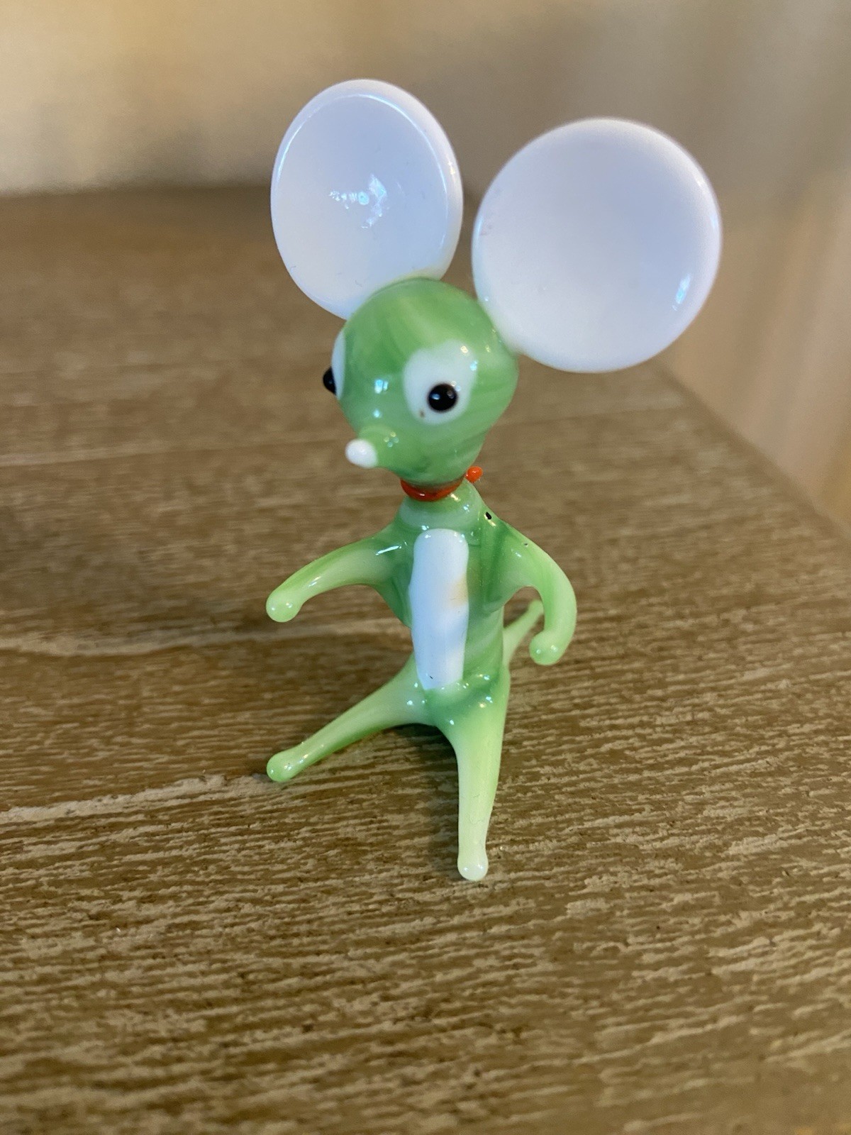 Hand Blown Glass Green Mouse 2.25” T