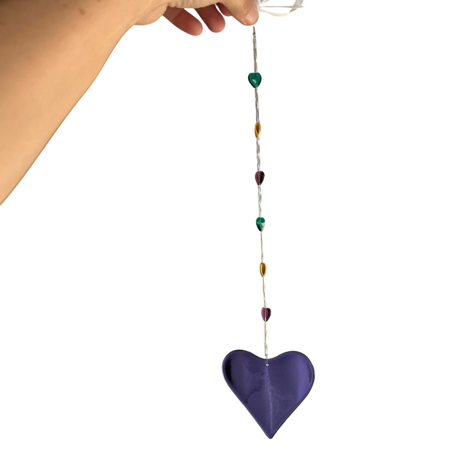 Blue heart suncatcher handcrafted stained glass bead accent chain