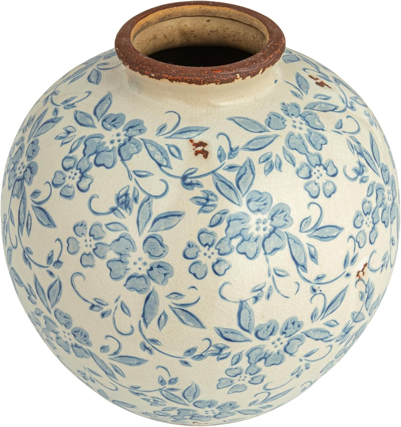 Creative Co-Op DF2720 8″ H Terracotta Floral Transferware Pattern & Crackle Fini