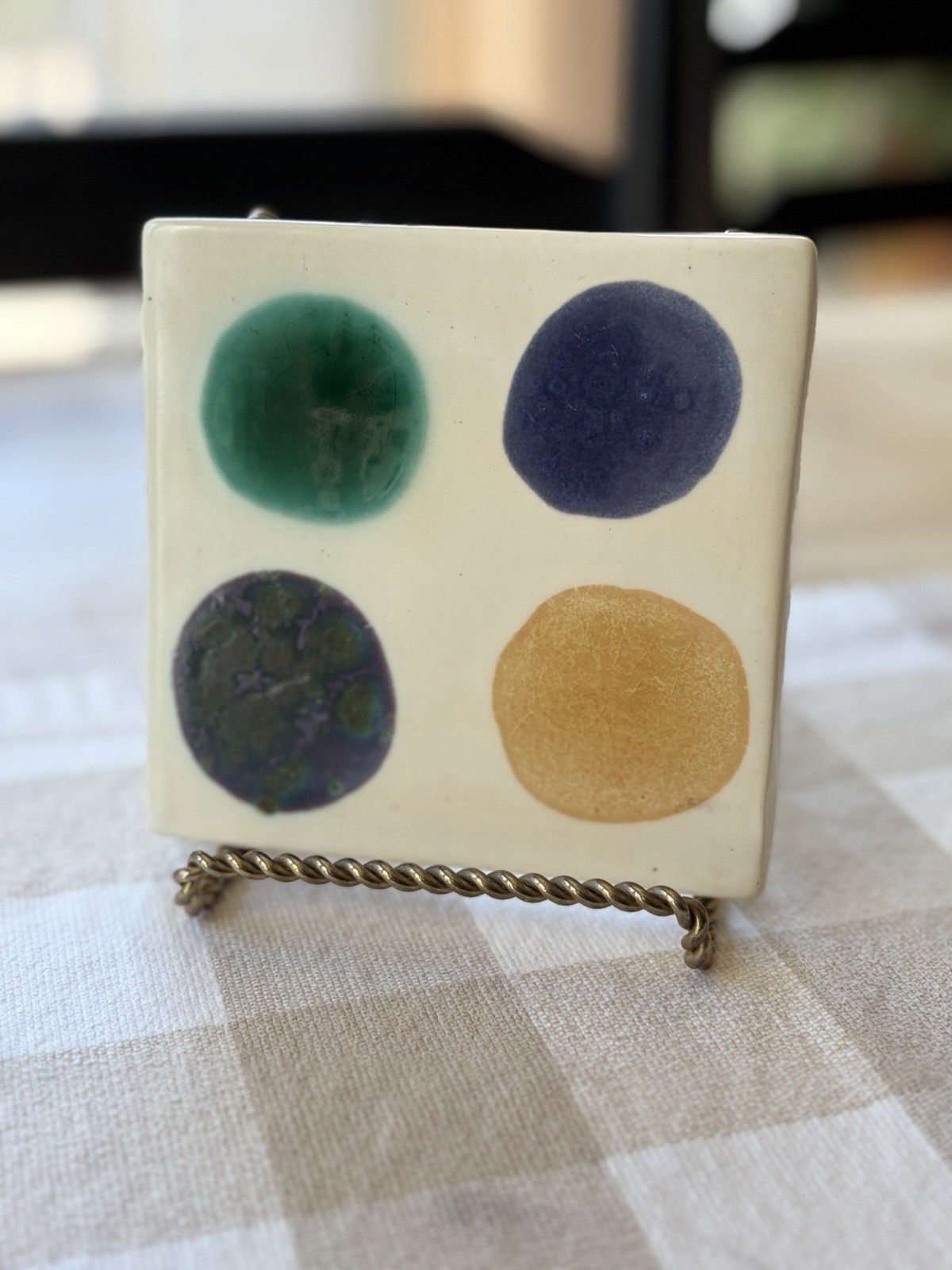 Steinwelder Stamped Abstract Pottery Art Hanging or Coaster Tile Multicolor 4×4