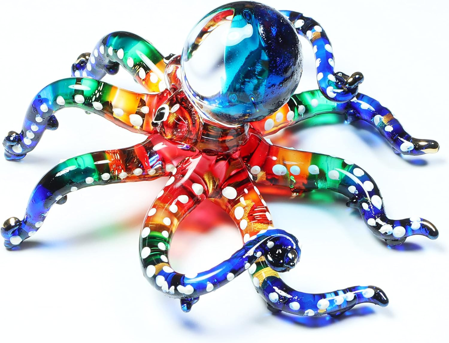 3″ White Dot Multicolor Octopus Artistic Blown Glass Figurine Premium Hand-Blown