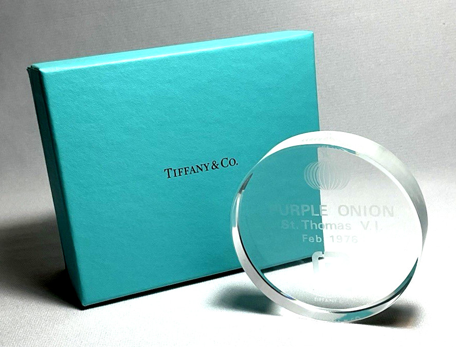 TIFFANY & CO. ~ 3″ Solid Crystal “PURPLE ONION” Restaurant PAPERWEIGHT w/Box