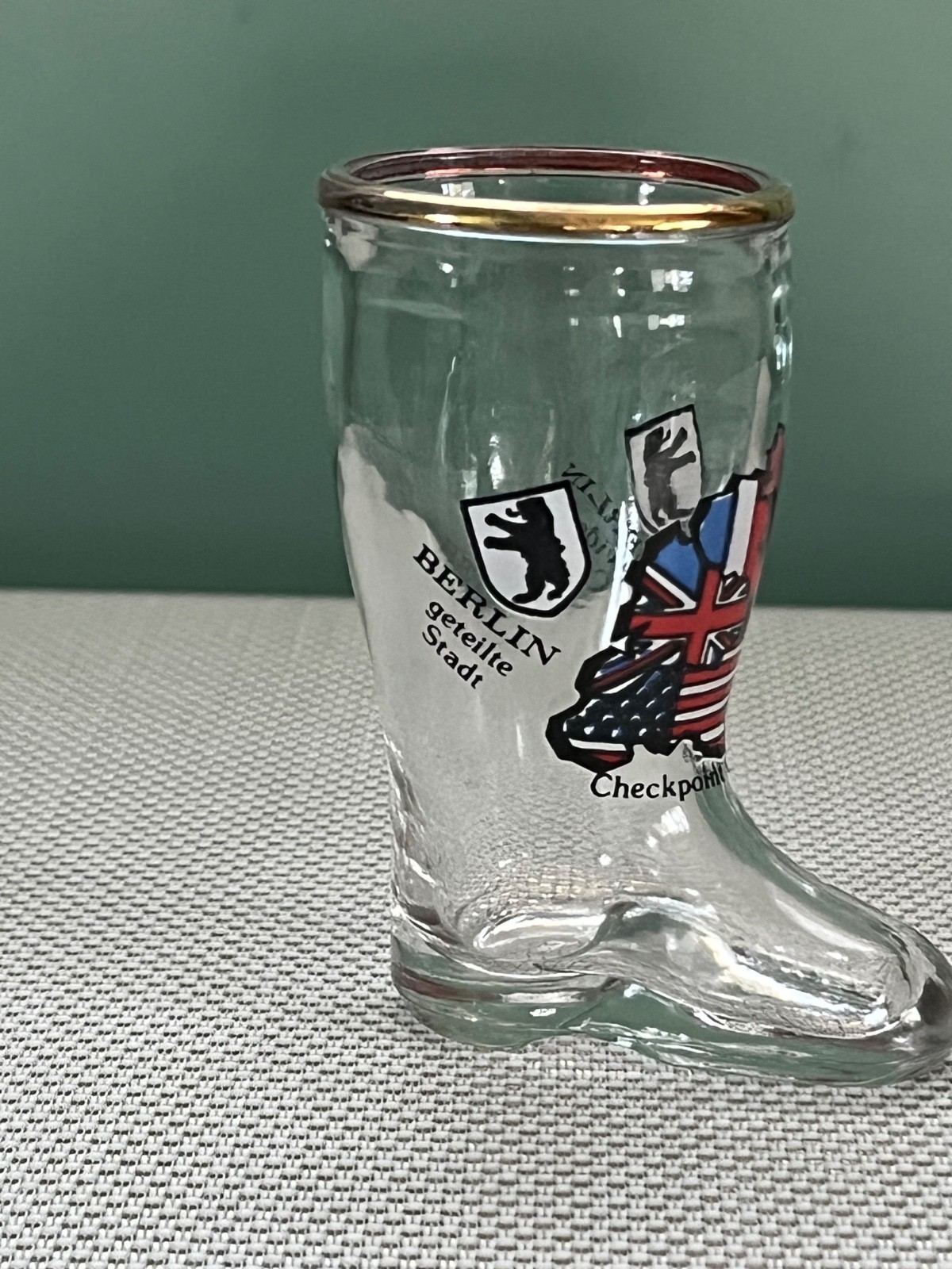 Set of 13 German 3” Boot Shot Glasses from various German Cities- displayed only