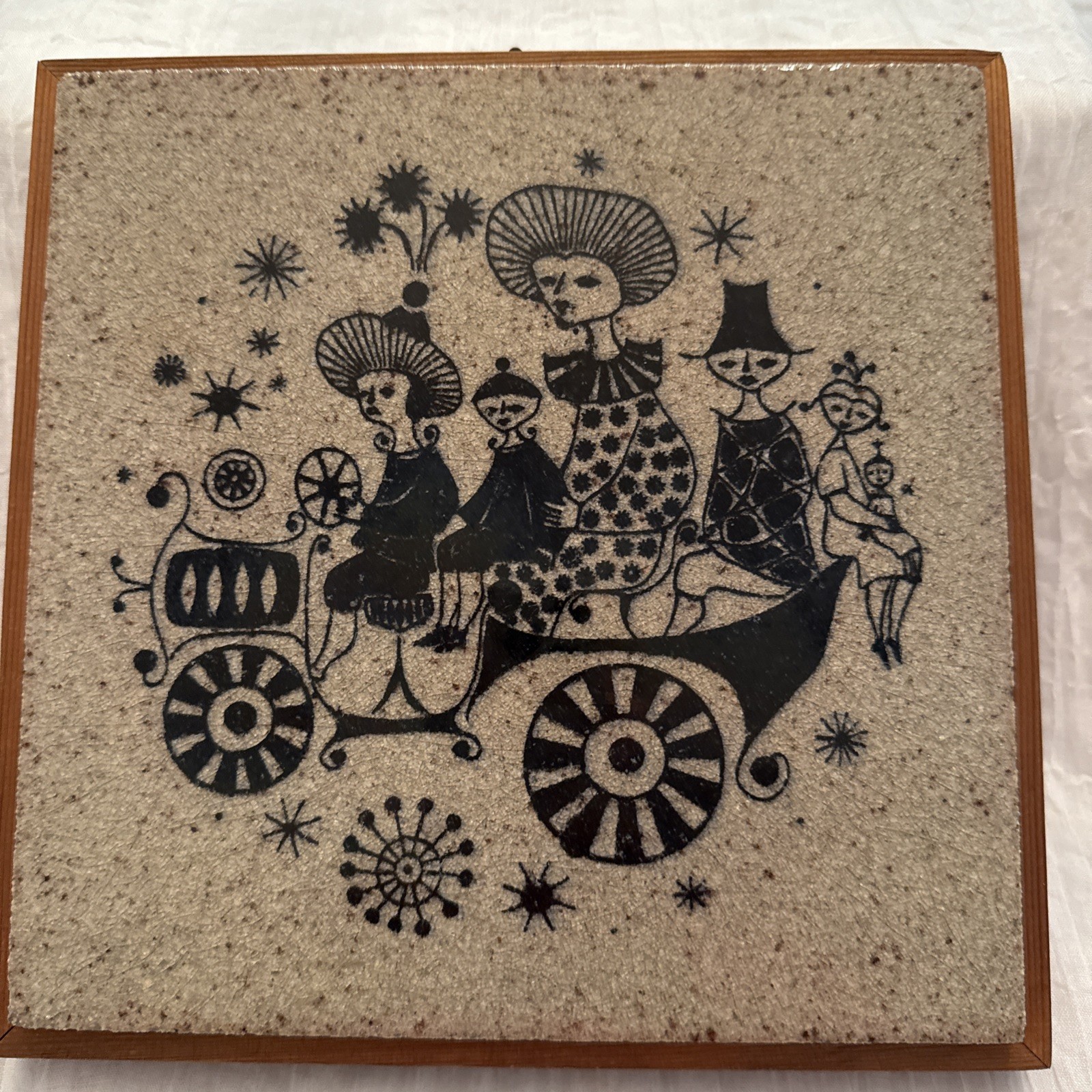 SIGNED KONRAD GALAAEN NORWAY PORSGRUND GLAZED CERAMIC TILE TRIVET 1966 Rare Find
