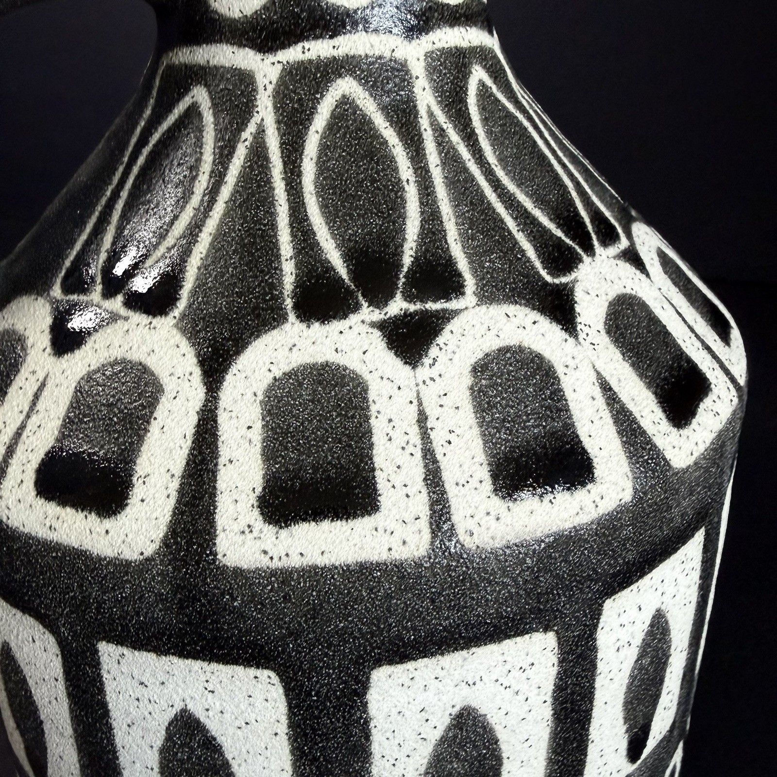 Vintage Mid Century Modern Abstract Art Pottery Jug Vase Geometric Black White