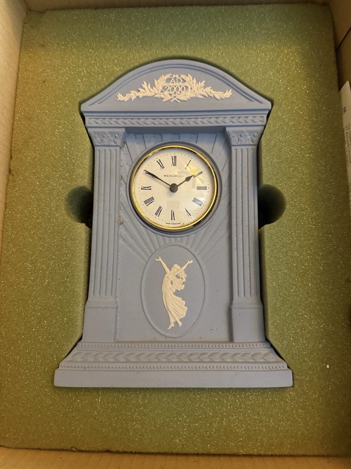 Blue Wedgwood Jasper Ware Millennium Dancing Mantle Clock NIB