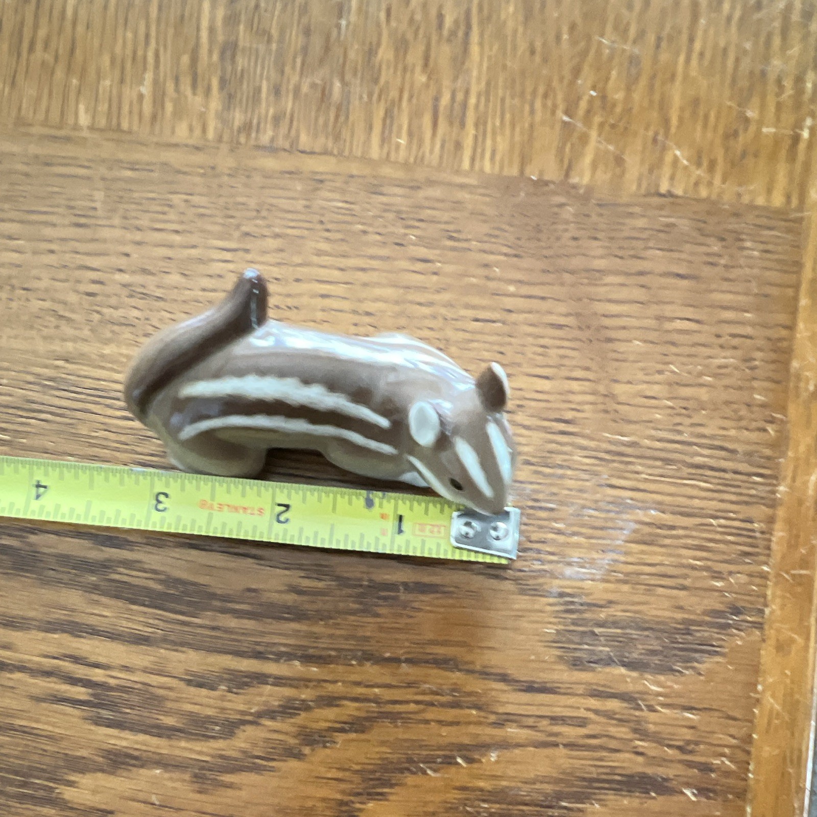 Russian Ceramic Chipmunk Figurine Glossy Brown White Striped Signed 1963