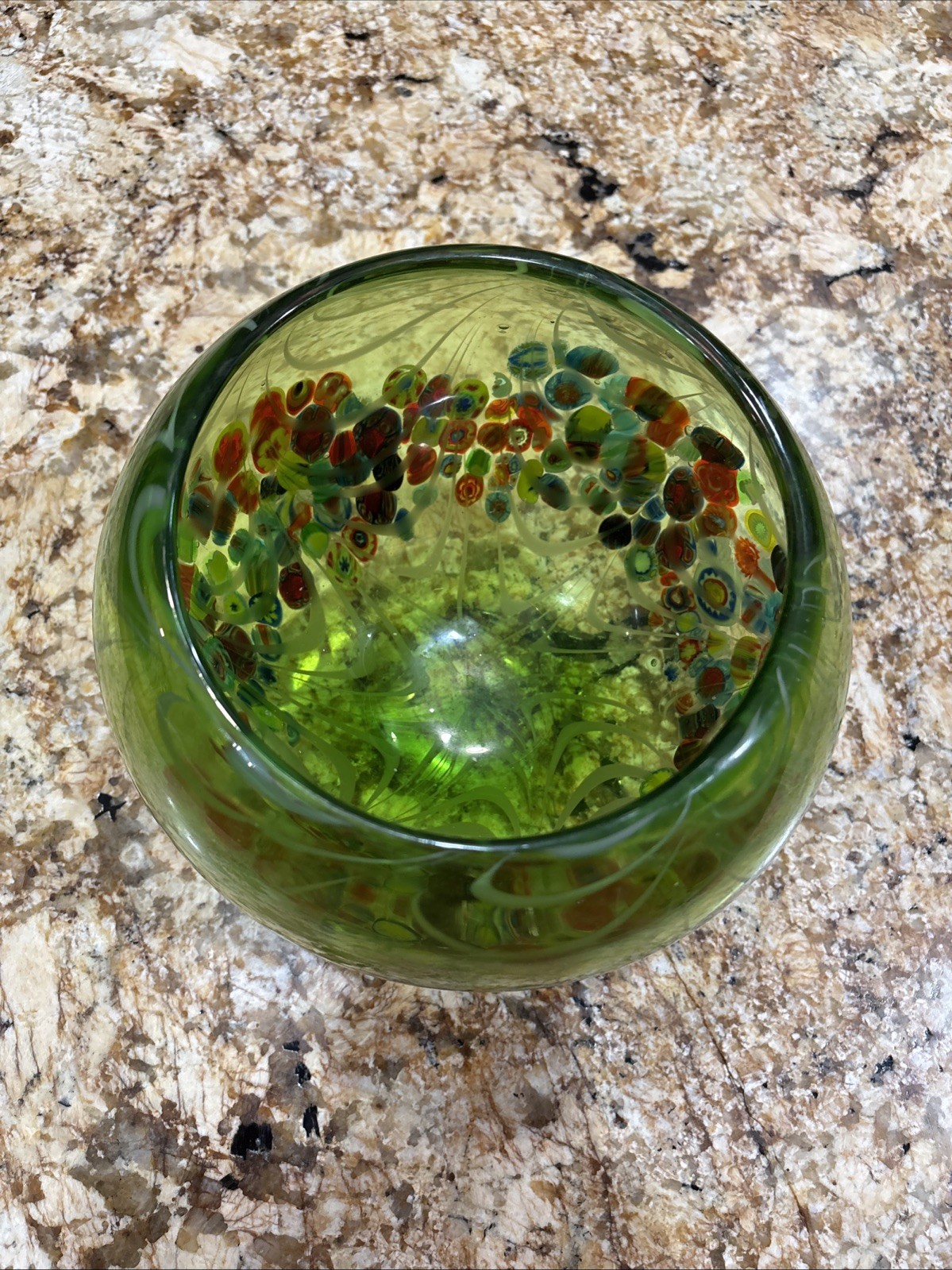 Murano Millefiori Latticino Bowl Vase Fratelli Toso Art Glass Green Multicolor