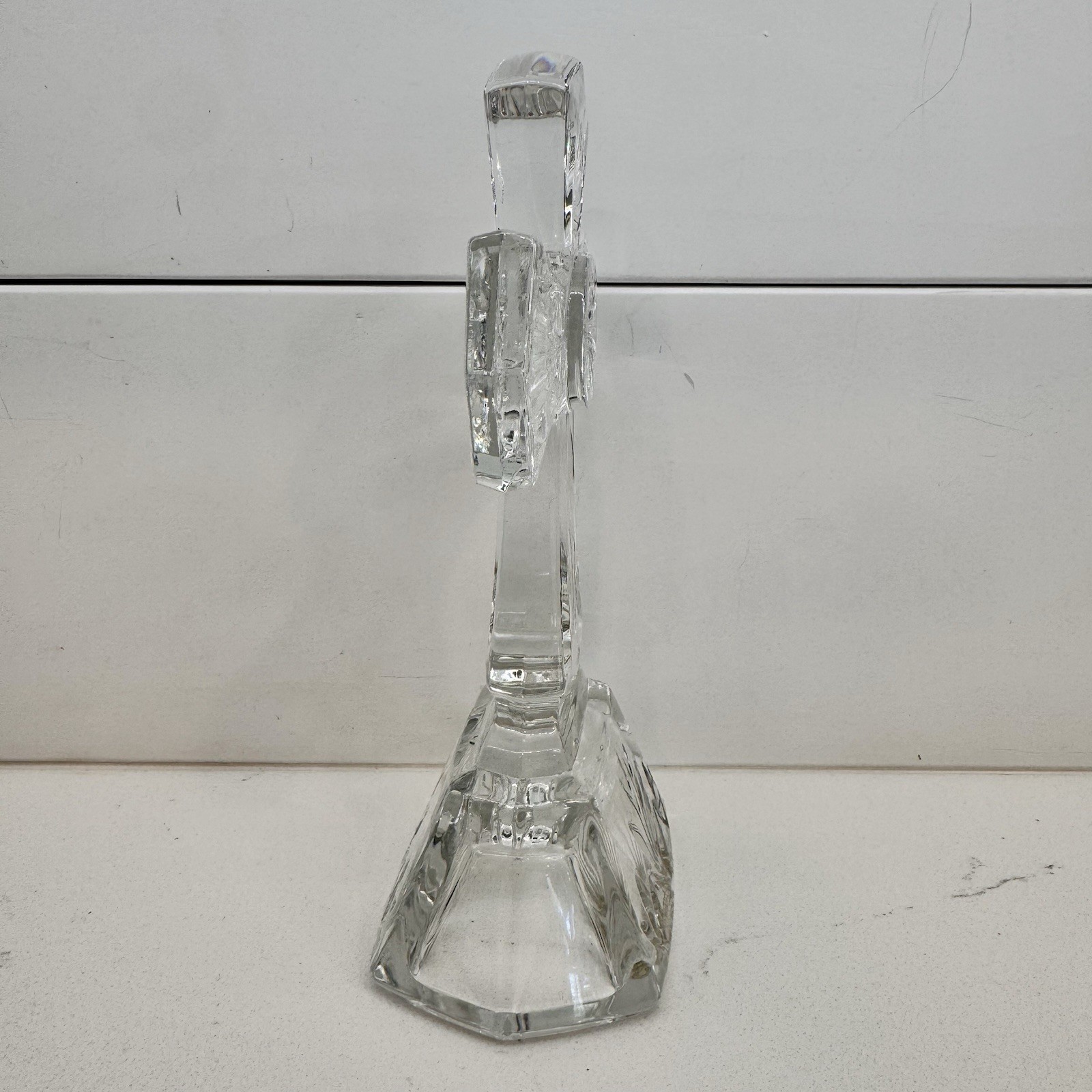 Crystal Cross Figurine 6.5″ Religious Decor Clear Cut Glass Standing Desktop