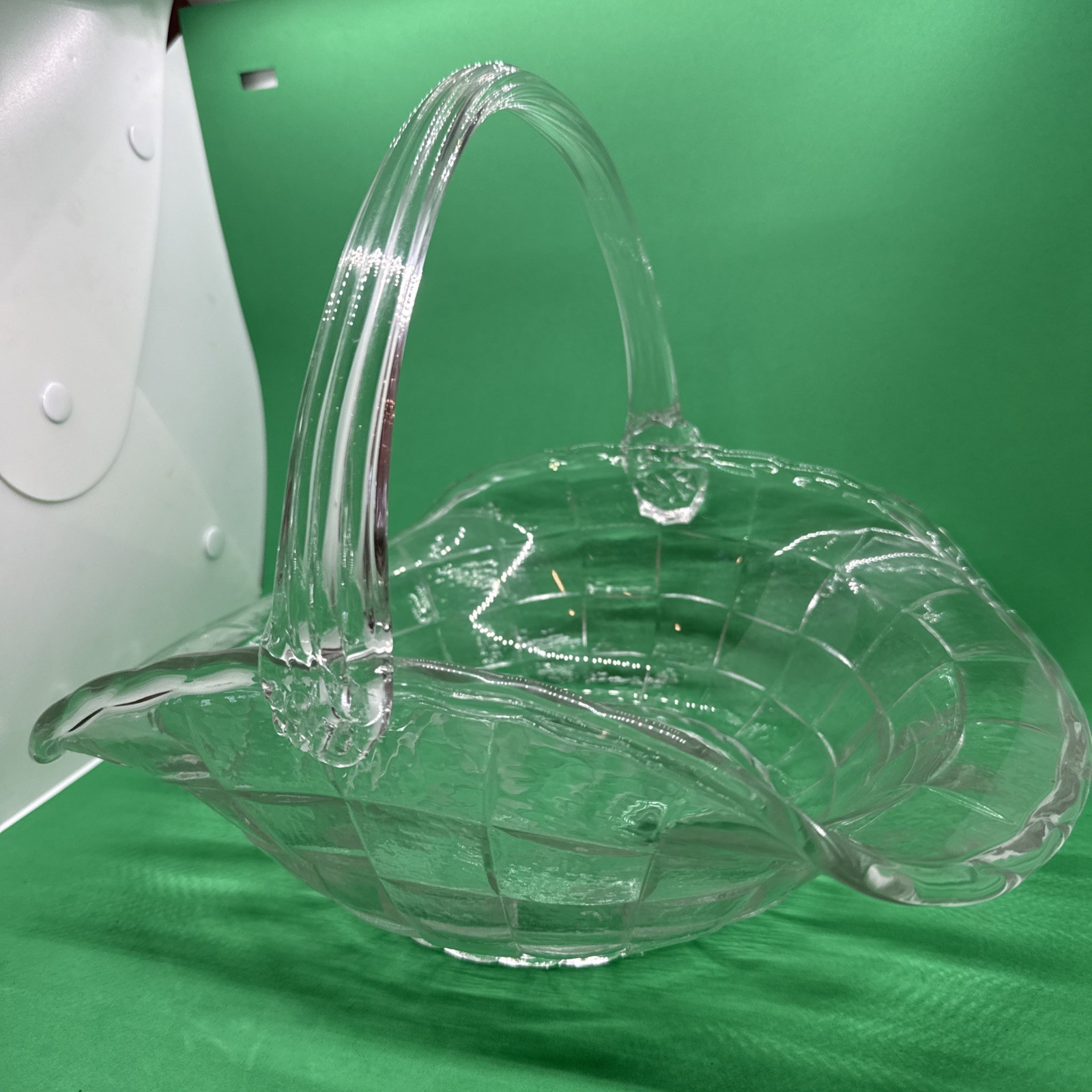 Vtg Clear Glass Fruit Display Basket Patchwork Heavy Large Decor Home Decor