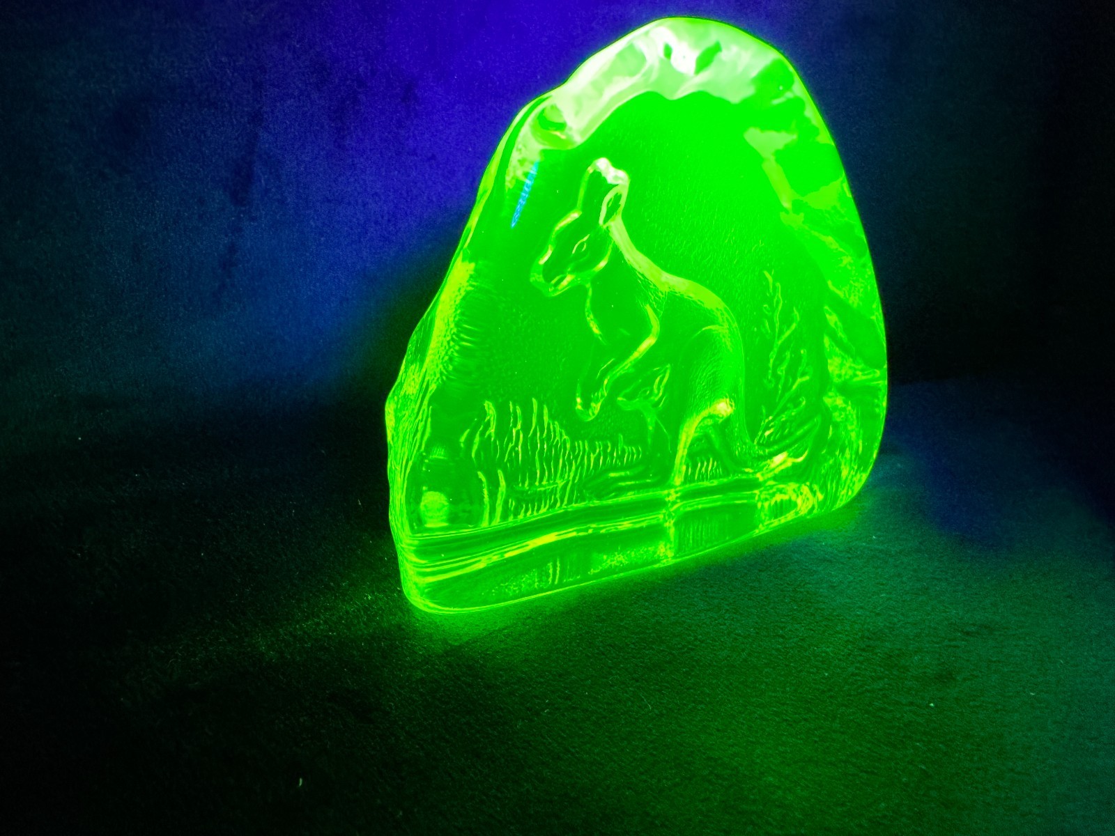 Uranium Glass Kangaroo Solid Paperweight in Vaseline Czech New Glows Green