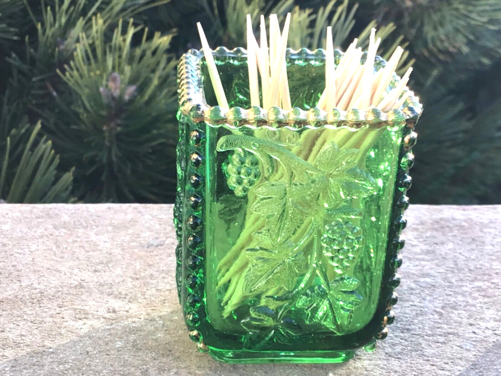 Victorian Toothpick Holder EAPG Emerald Green California Pattern U.S. Glass