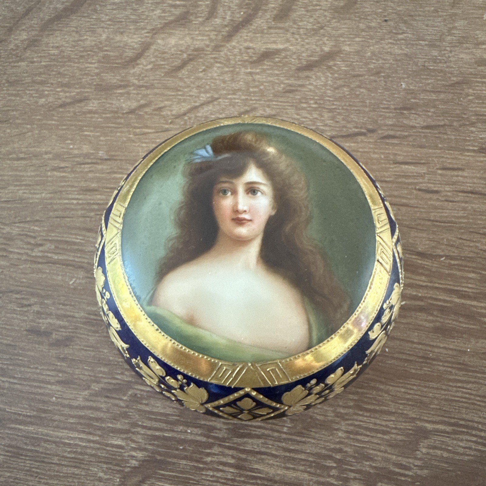 Antique Royal Vienna Trinket Box Signed Wagner Blue Beehive Mark