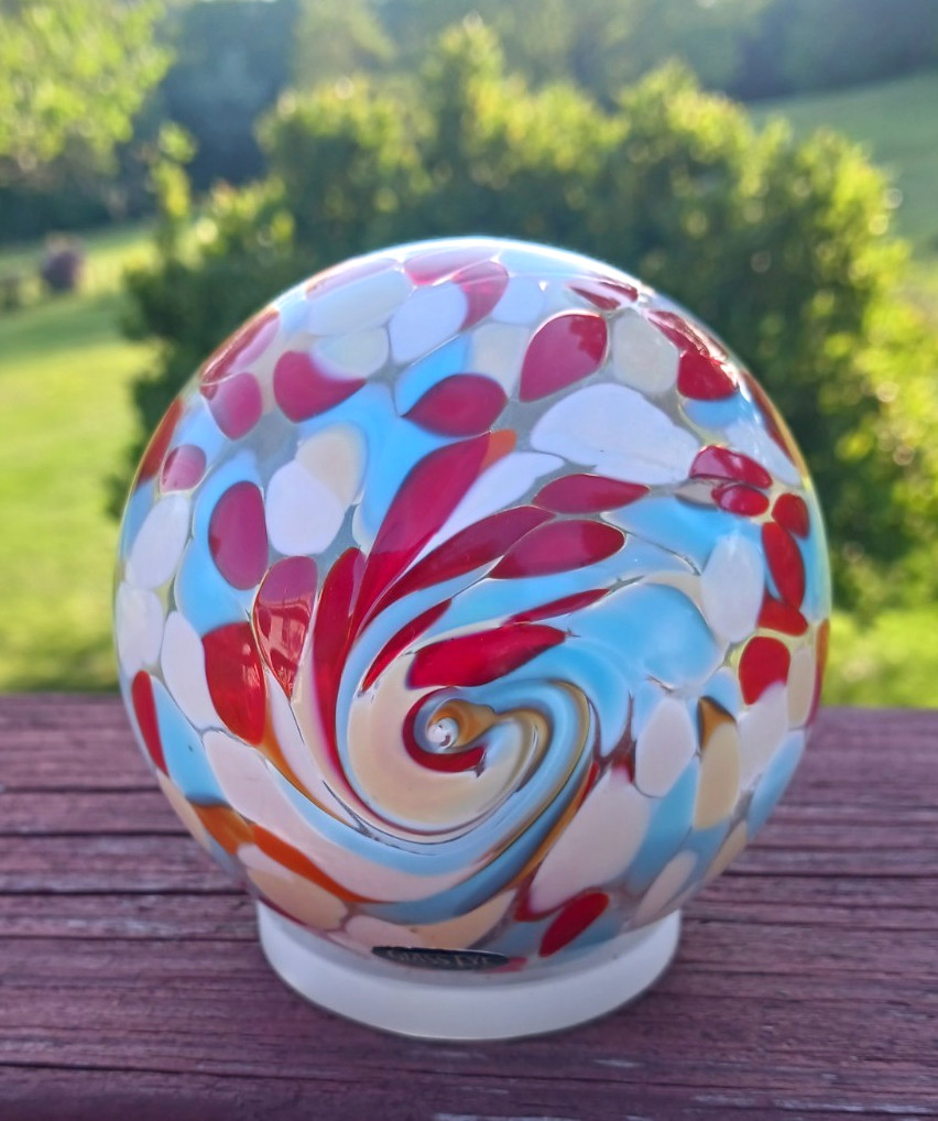 Glass Eye Studio Sea Globe Hand Blown Art Glass Paperweight Sand Seashells Beach