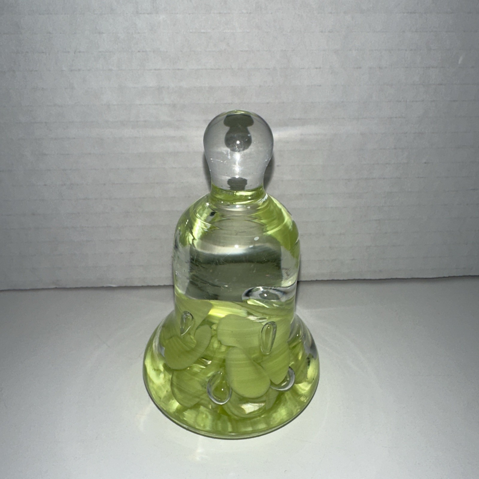 Handcrafted Joe St. Clair Art Glass Bell Lime Green Flower Paperweight- —F8