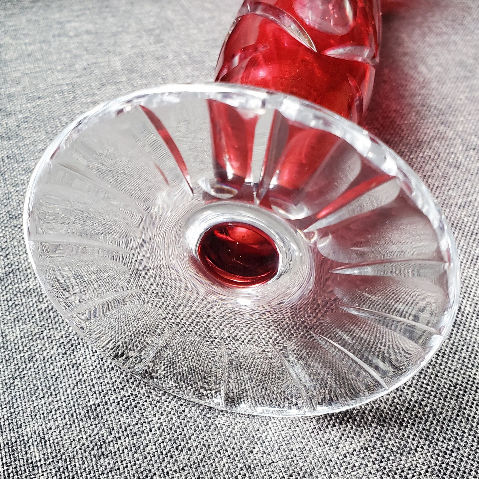Vintage 10.25″ Cranberry Red Cut to Clear Footed Crystal Vase