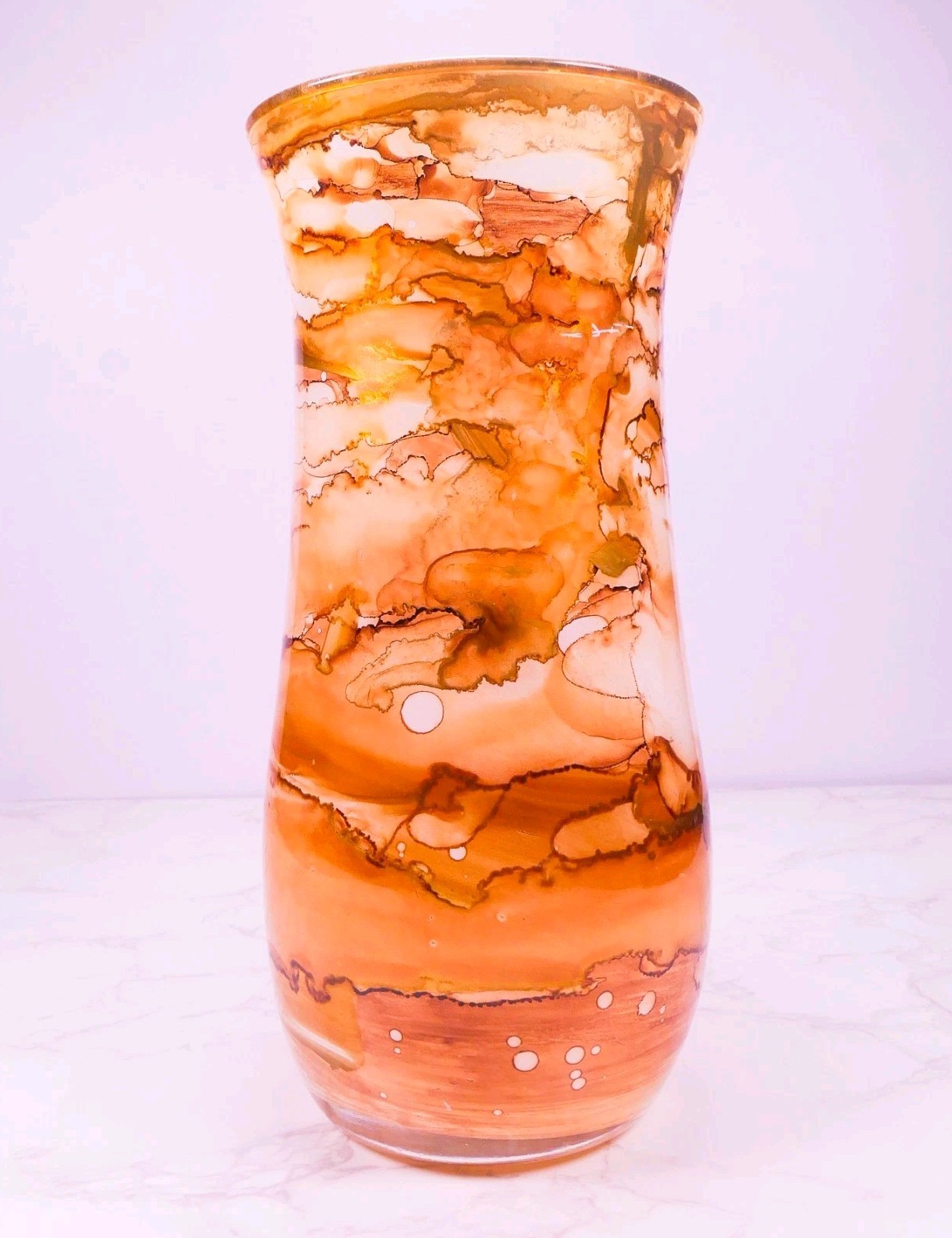 Murano Style Franco Italy Hand Blown Marbled Watercolor Art Glass Vase 8.5″ Tall