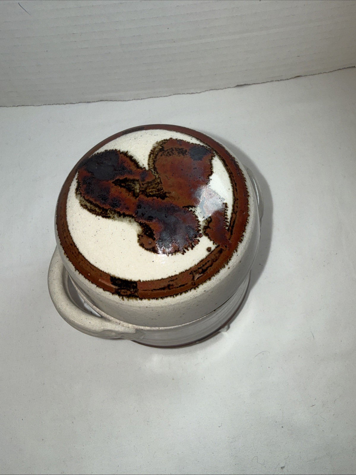 Studio Art Pottery Domed Jar Container with Handles &Lid 4.5” Artisan Signed Box