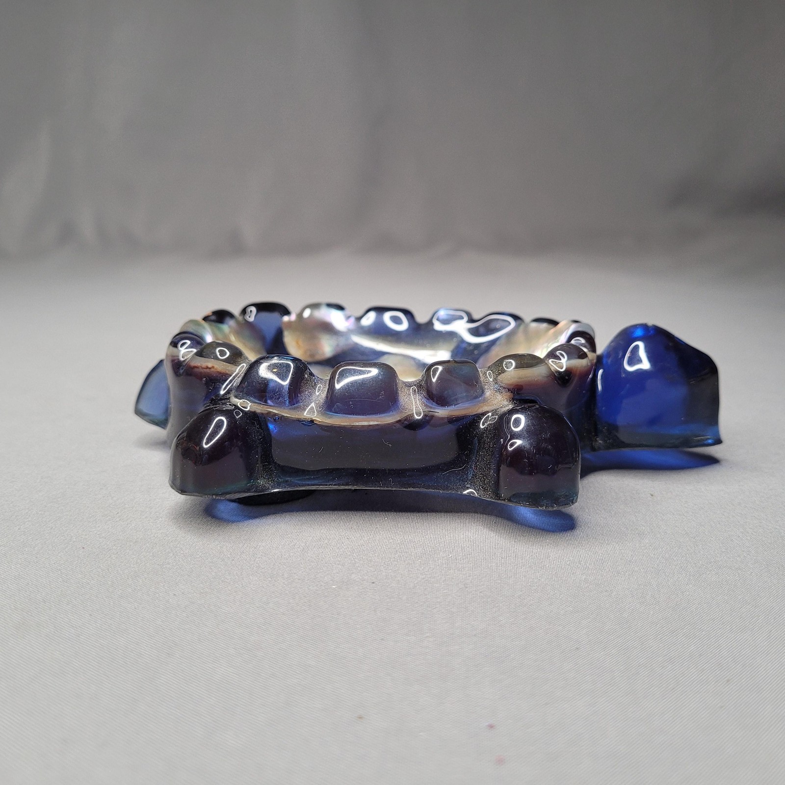 Art Glass Turtle Figurine Blue Fused Glass Iridescent Shell Jewelry Change Dish