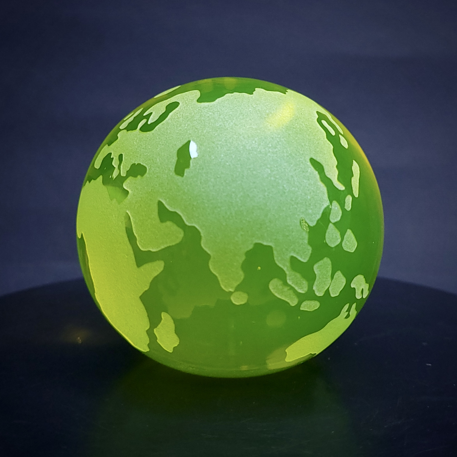 Uranium Glass Globe Paperweight 59mm Vaseline Yellow Glass Earth Art Glass