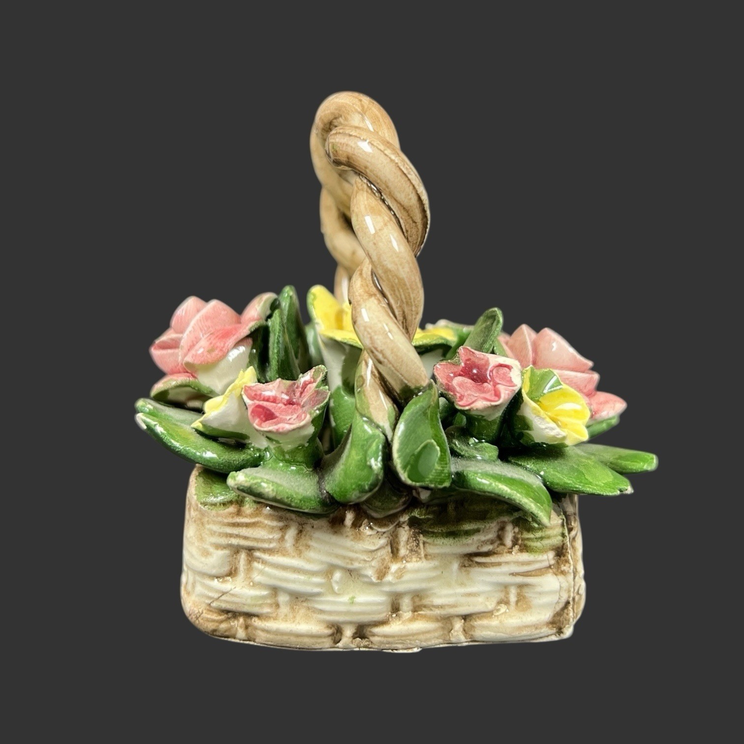 Vintage Small Nuova Capodimonte Multicolor Flower Basket Made in Italy 3.25″