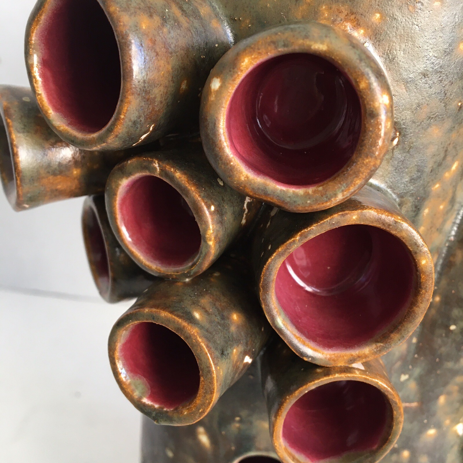 Ceramic Sculpture Green Matte Glaze Signed By Artist KK Approx. 11″