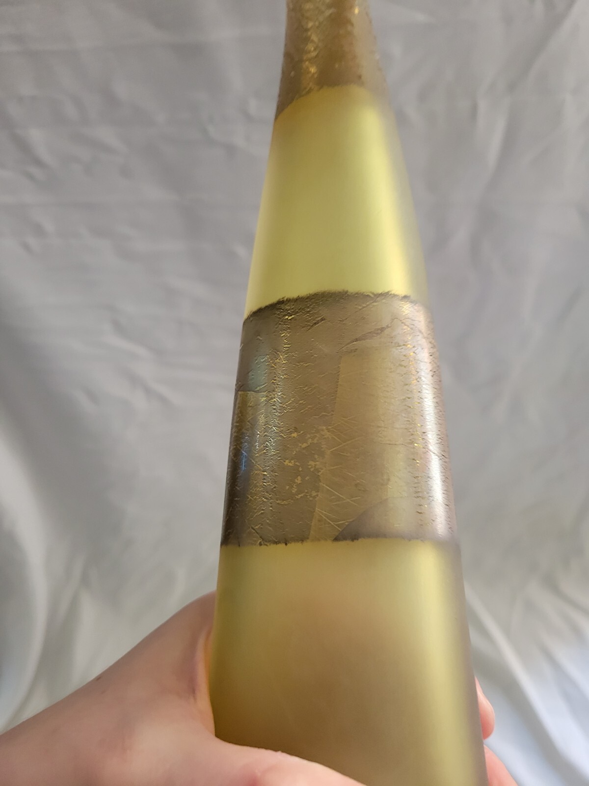 24″ Vase mcm art Glass Sea Glass Yellowish Green Gold Silver Abstract Striped