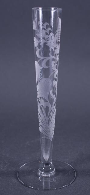 Vtg Tiffin US Glass Fuchsia Bud Vase 8″