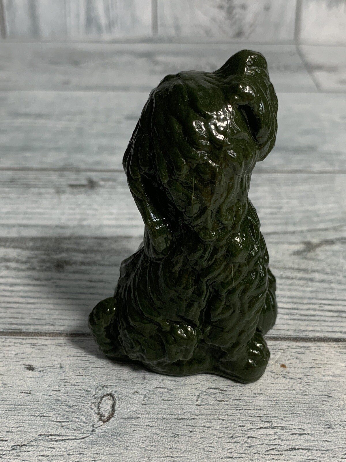 Vtg. BOYD GLASS SKIPPY THE DOG Dark Green Marked