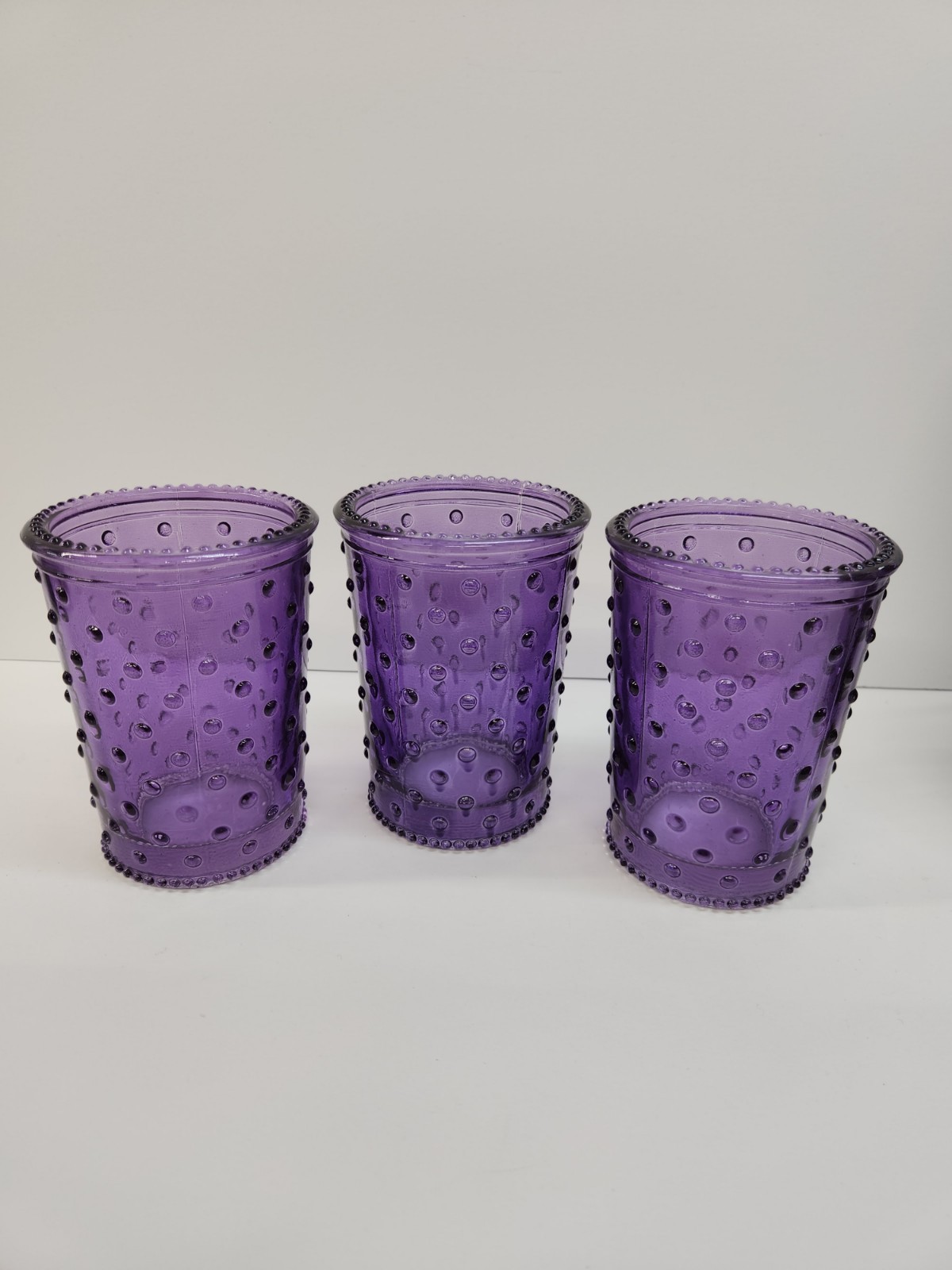 Purple Hob Nail Glass 5″ Candle Holder/ Vase/Pencil Holder Set Of 3