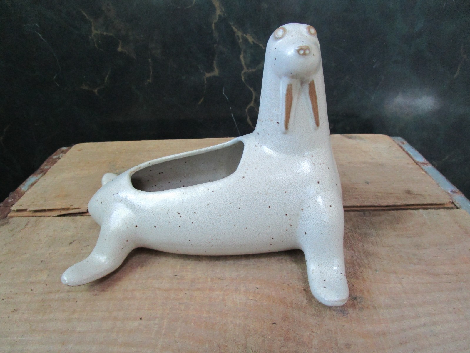 David Sewart Walrus or Sea Lion Ceramic Vase or Planter Vintage