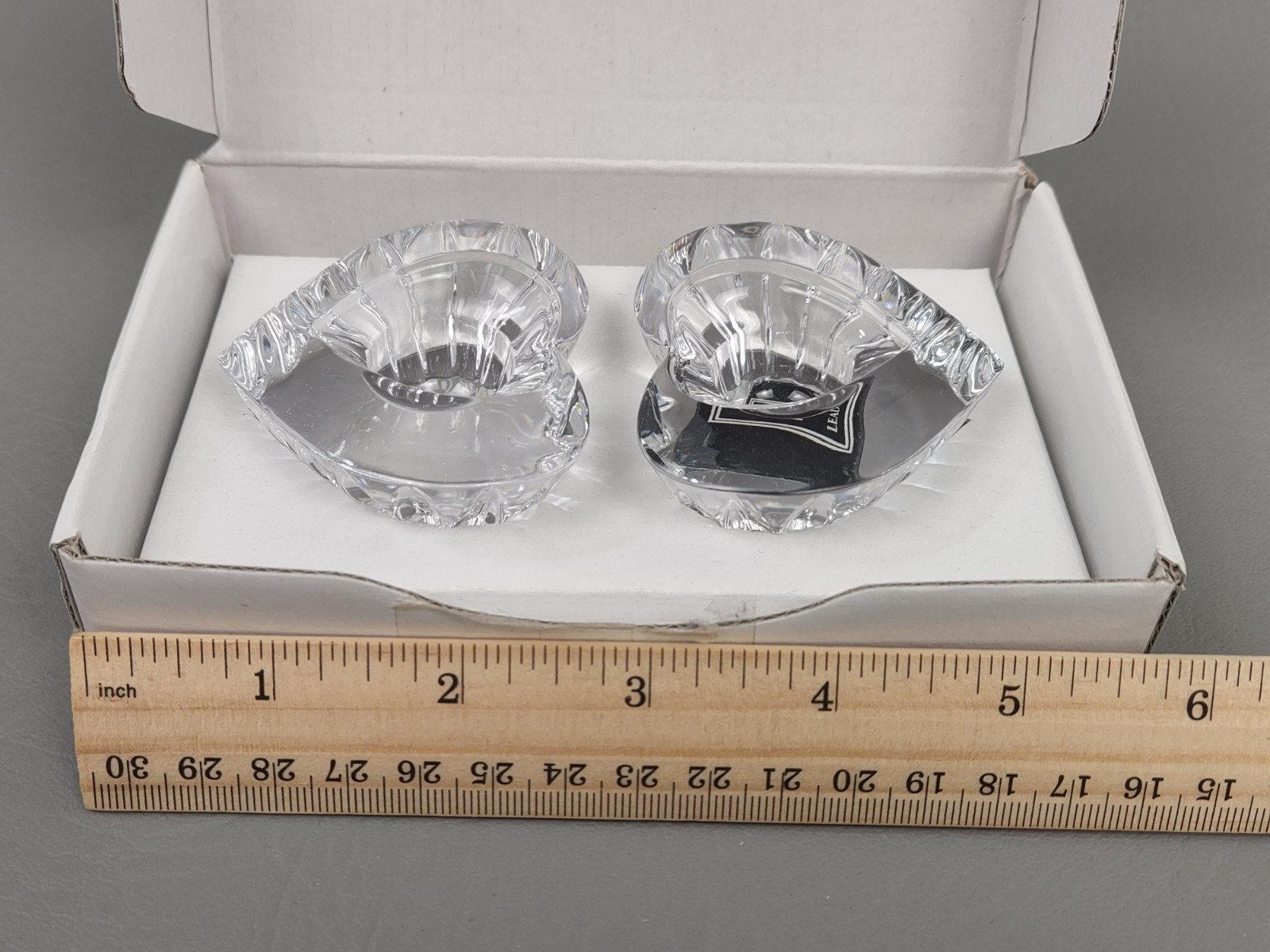 New Mikasa Pair Heartfelt Heart Shaped Lead Crystal Candle Holders NIB