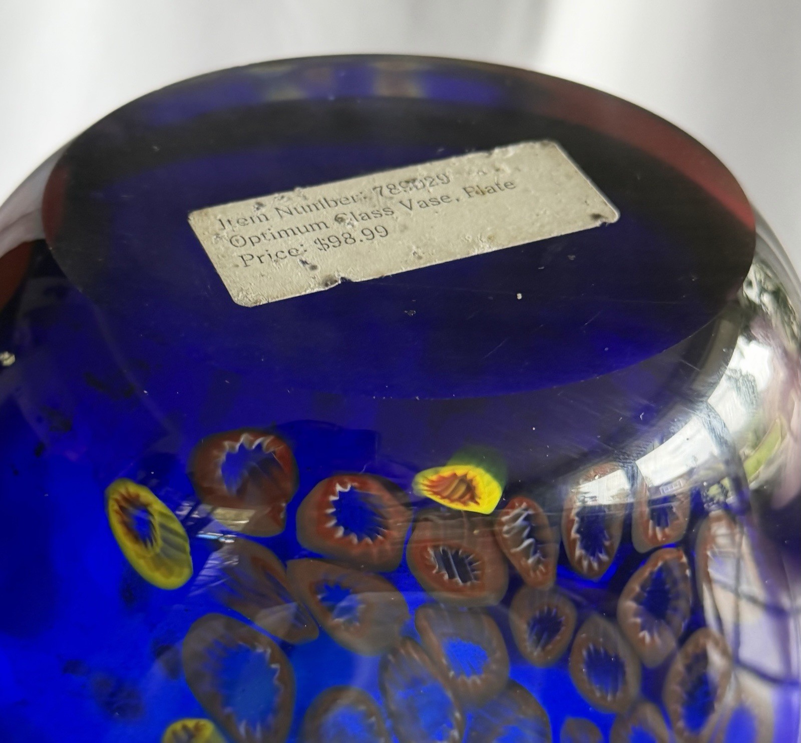 Huge 28” Cobalt Blue Millefiori Art Glass Vase SDS Seapoot Group Style