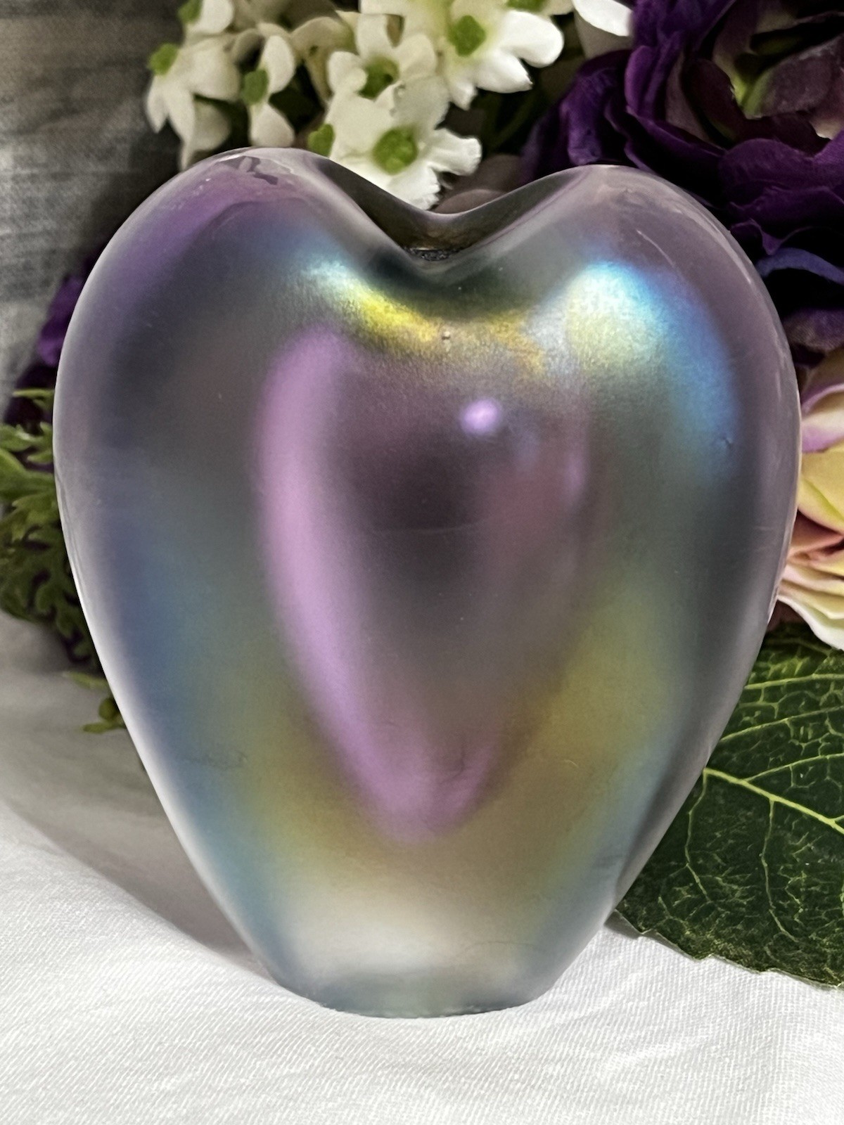 Vintage ZELLIQUE Studio Art Glass Iridescent Heart Amethyst PERFUME BOTTLE