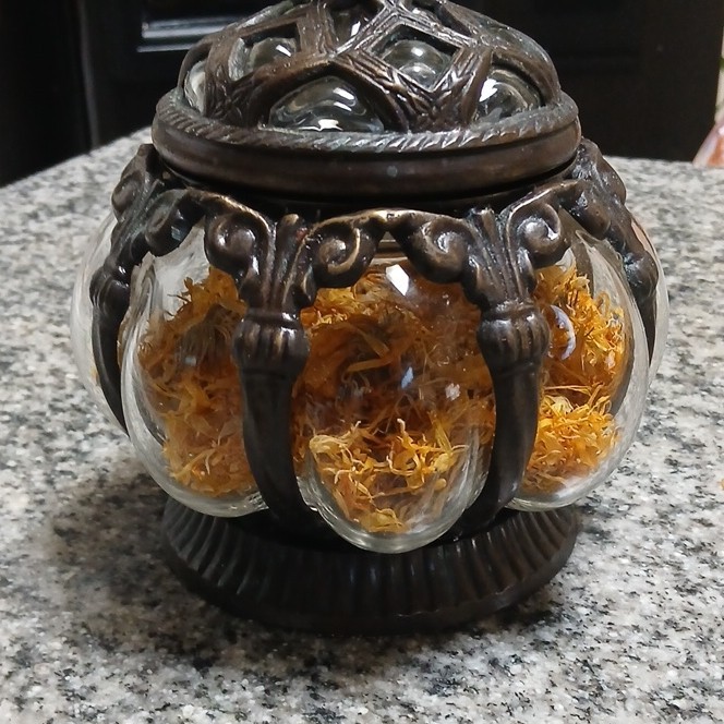 Unmarked Brass Vintage Baroque Hand Blown Bubble Glass Apothecary Jar