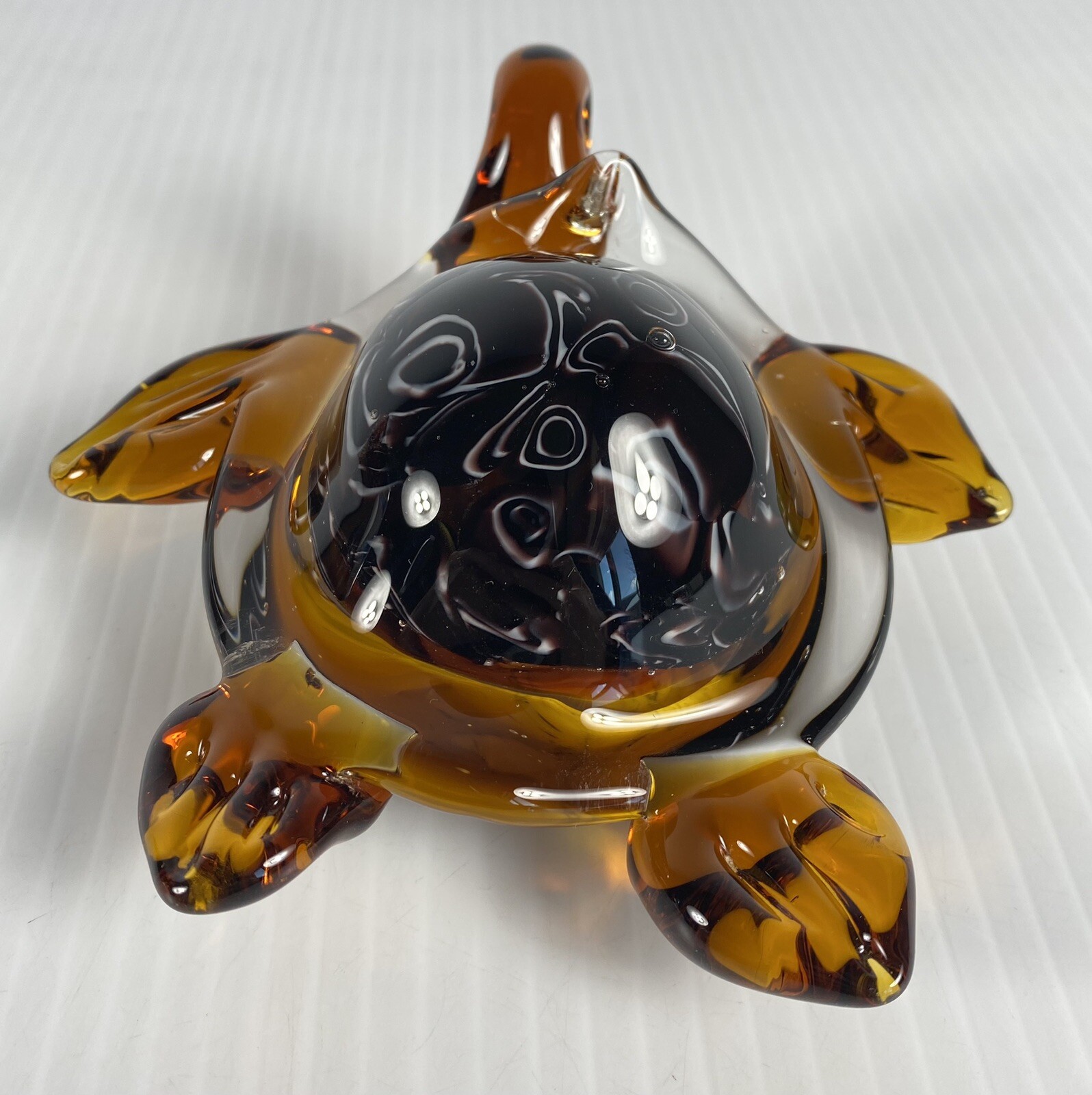 Murano Art Glass Marine Sea Turtle Amber Color Figurine Paperweight 5.5 Inches