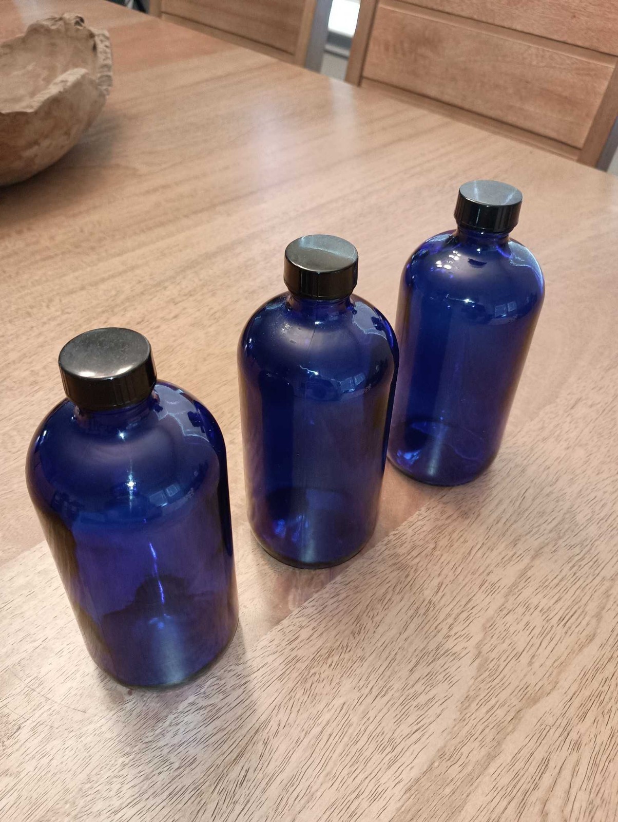Blue Glass Bottle ~ Cobalt BOSTON ROUND ~ Medicine Apothecary ~Large 16 Oz
