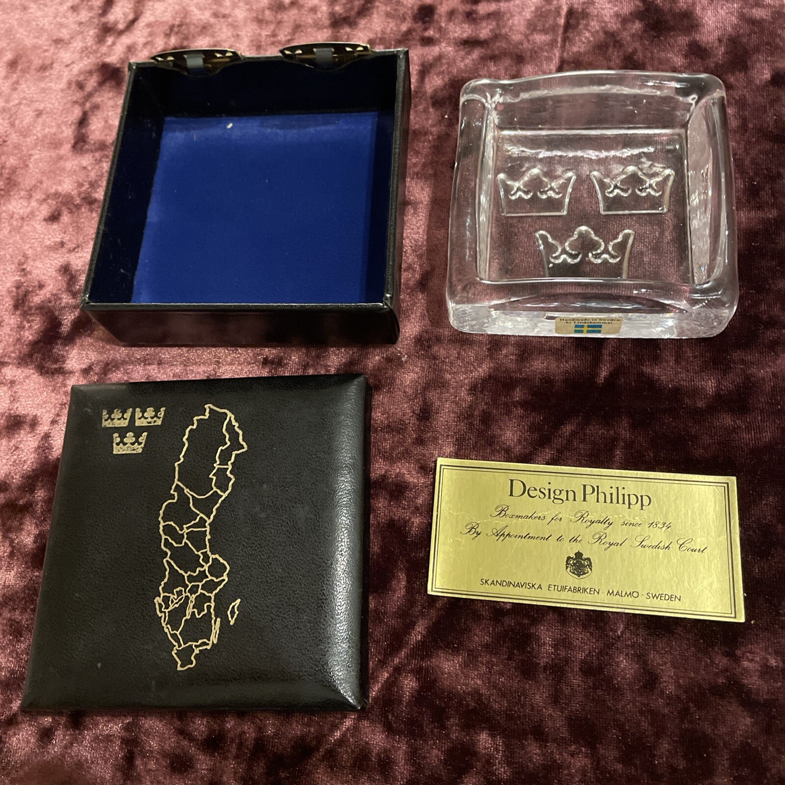 Lindshammar In Sweden Glass Crystal Dish Tray Catchall Three Crowns Design Phill
