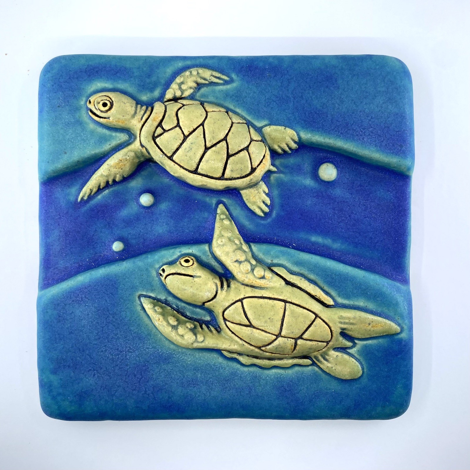 Sea Turtle Pair 6×6″ Ceramic Art Tile by Gretchen Kramp
