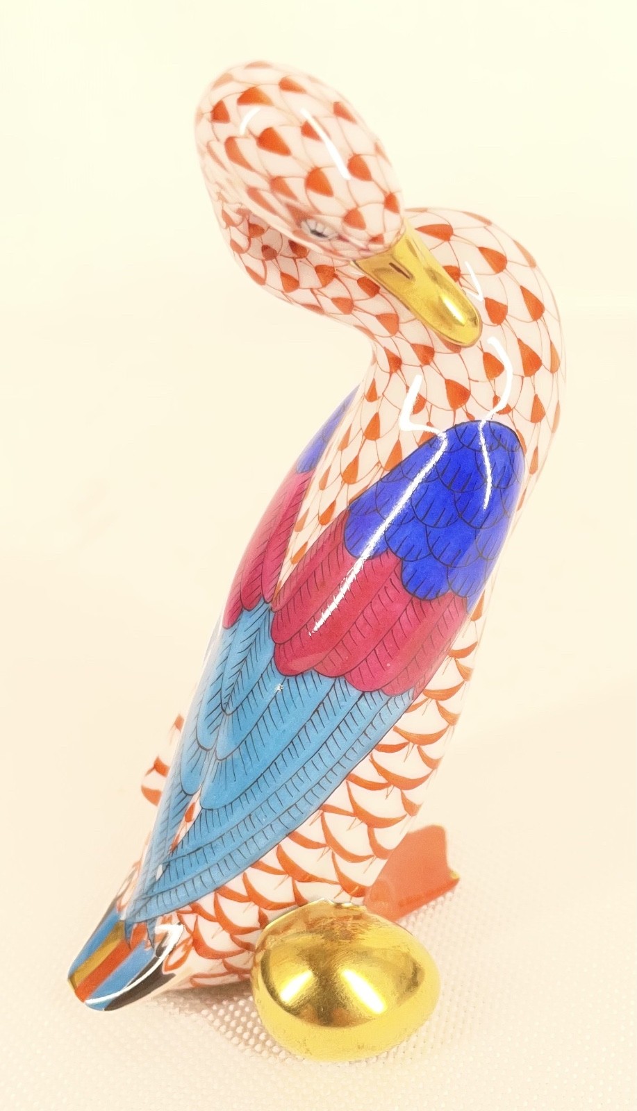 Herend Hungary Rust Fishnet Goose with Golden Egg Figurine 15293 Mint 4″