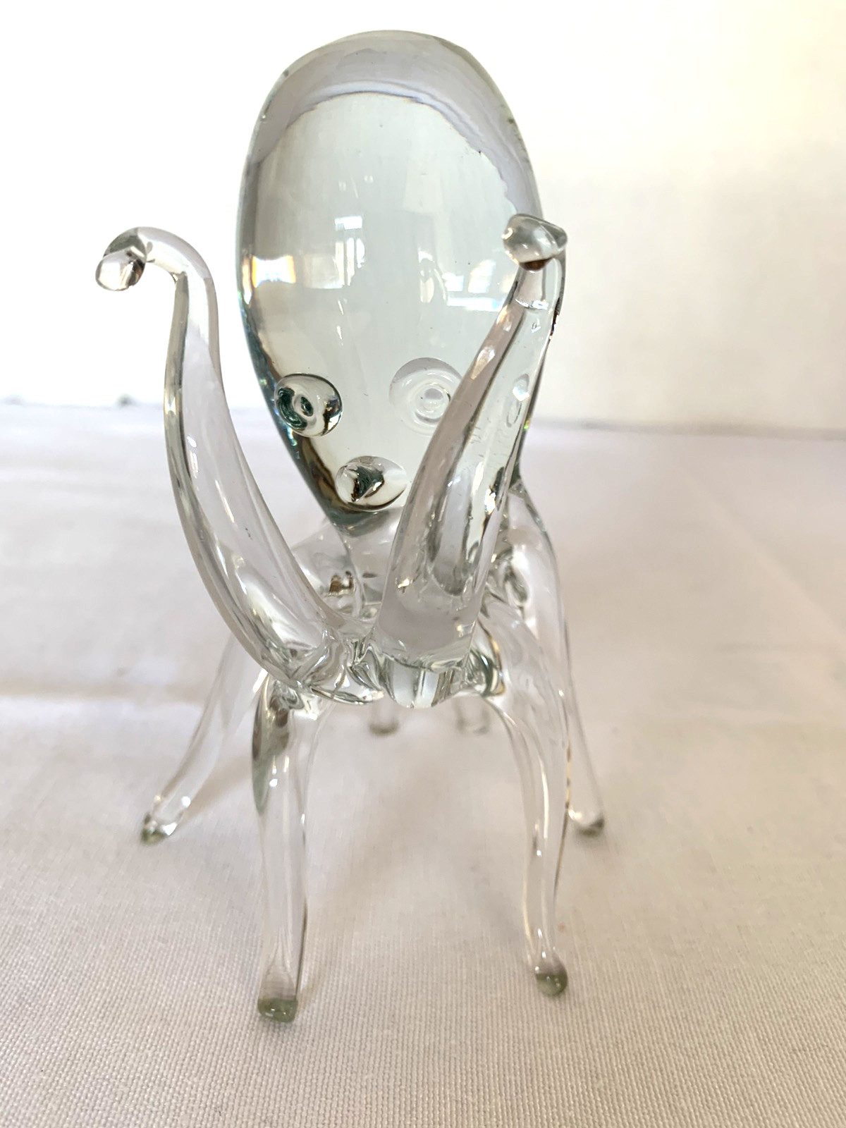 Vintage Hand Blown Clear Glass Octopus Figurine Unique Unusual 5″ H signed
