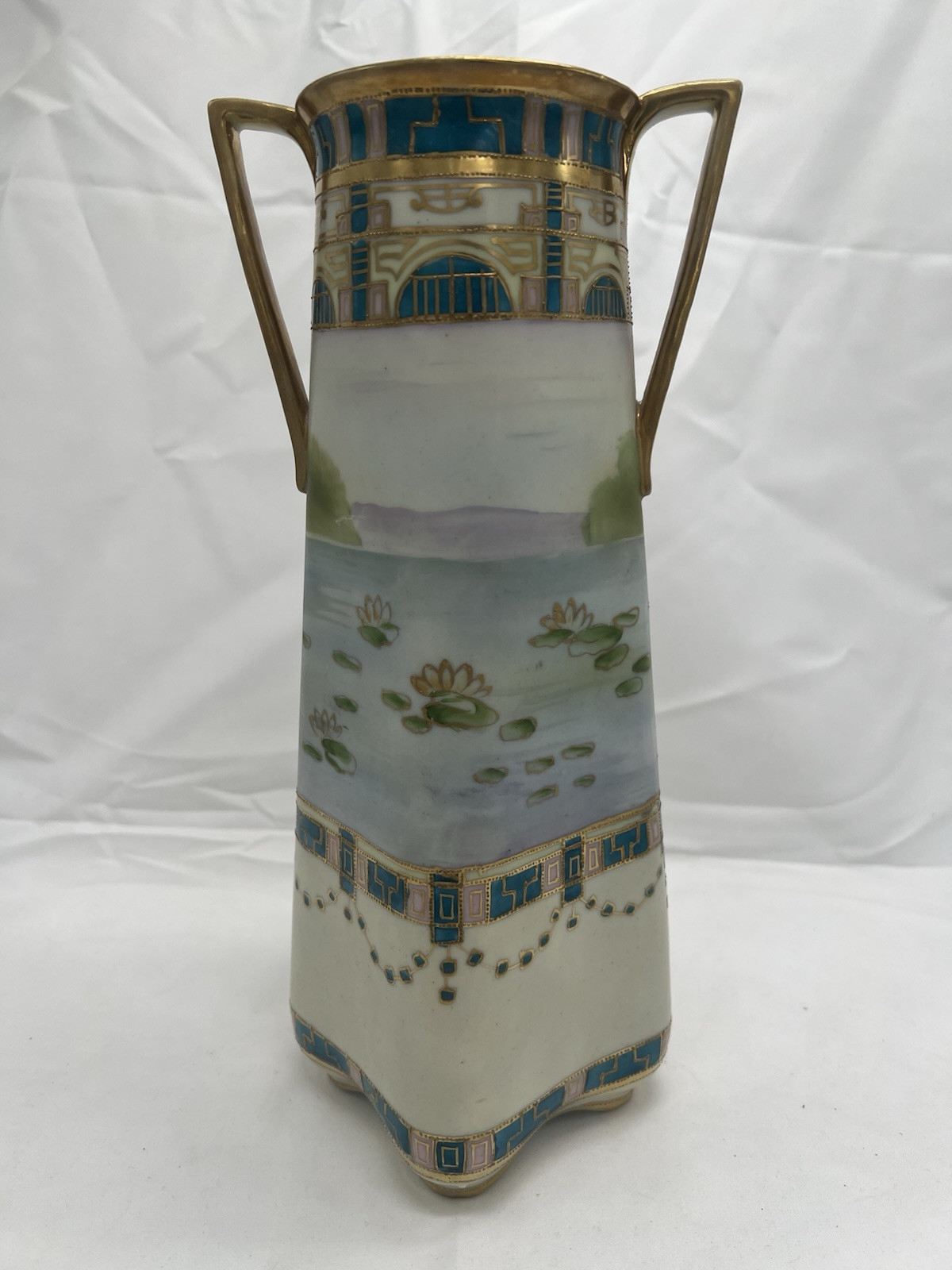 Antique Hand Painted Nippon Irises Porcelain Vase