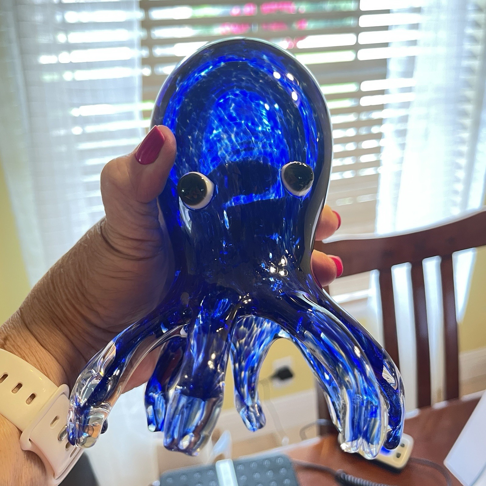 Hand Blown Cobalt Blue Art Glass Octopus Sculpture 7” X5” 2.6 lb Murano Style