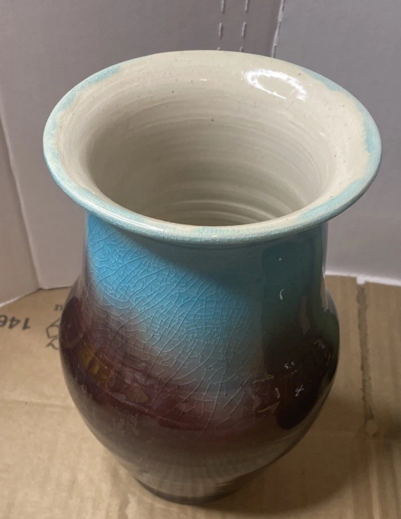 Pisgah Forest Turquoise Blue Plum Bud Vase 8 1/2” H X 5” W North Carolina