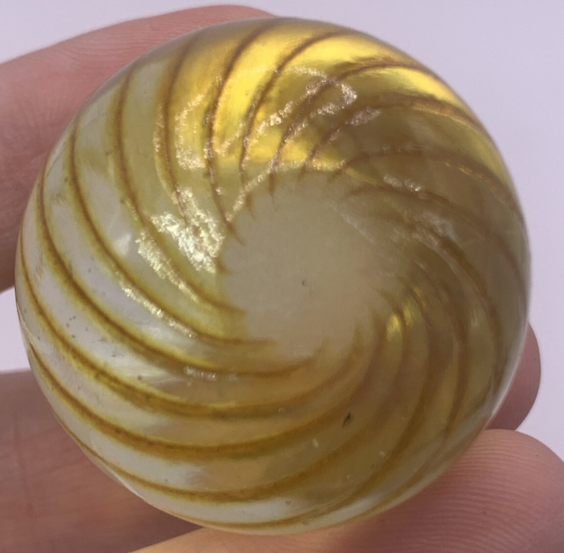 Art Glass Egg Miniature Yellow Swirl Paperweight 1.5″ Tall