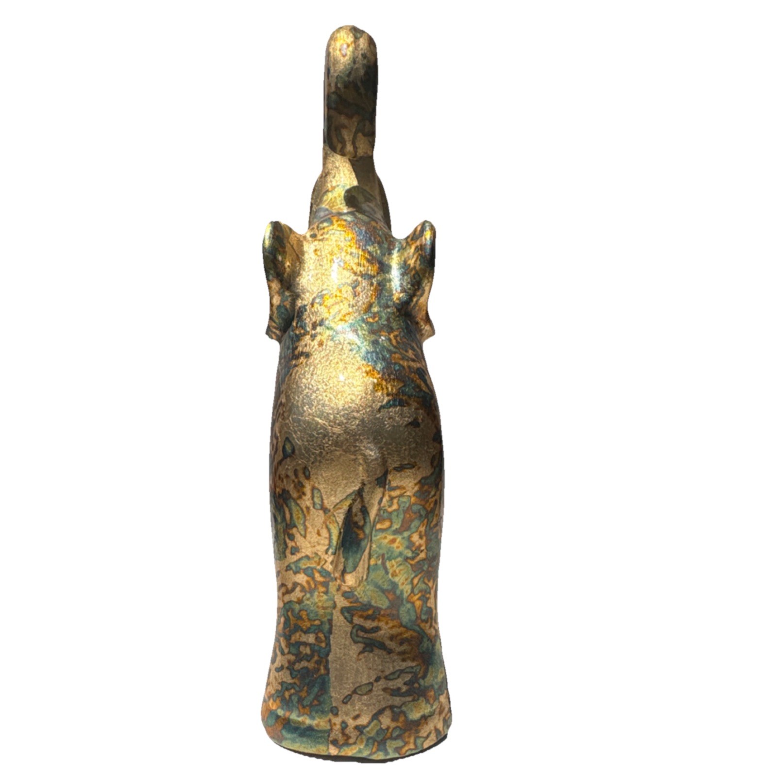 Abstract Elephant Ceramic Figurine Gold Blue Green Glossy Animal Decor