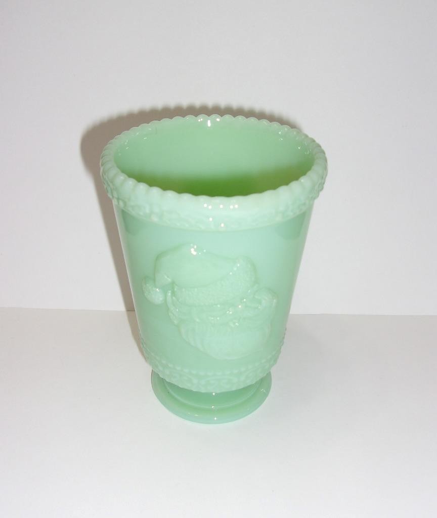 Mosser Glass Jadeite Jade Green Santa Claus Cup, Tumbler, Votive Candle Holder