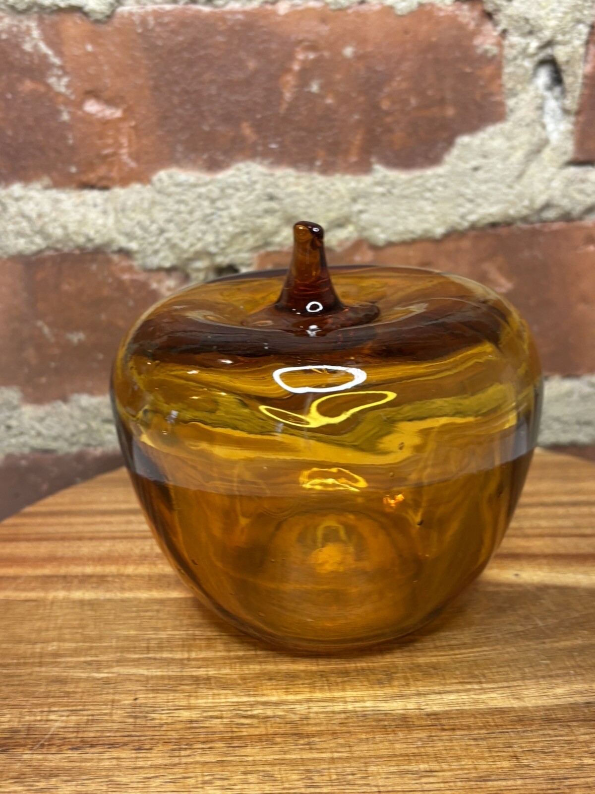 VTG Art Glass Apple Paperweight Transparent Amber Figurine Statue
