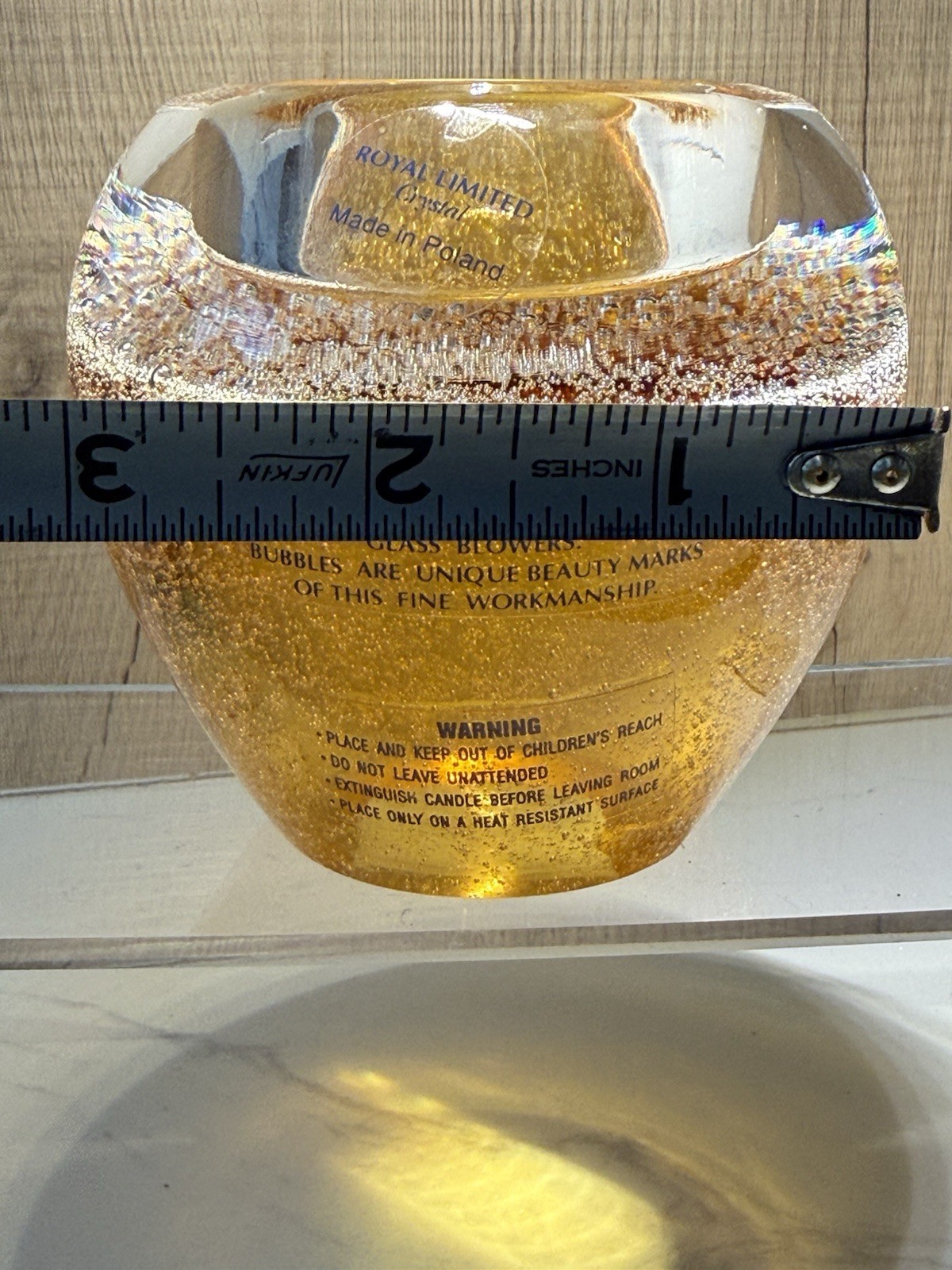 Royal Limited Mouth-Blown Crystal Candle Holder – Amber Glass, Made in Poland
