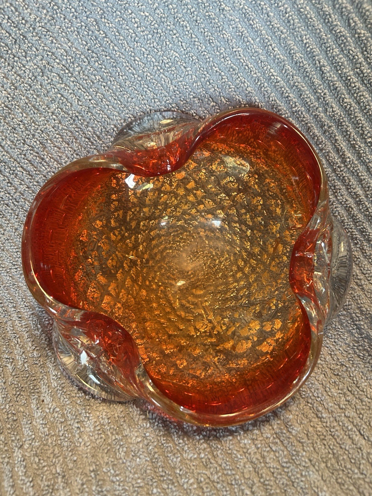Vintage Murano (maybe), Italy Sumerso Art Glass Ashtray Bowl Red/Orange/Clear